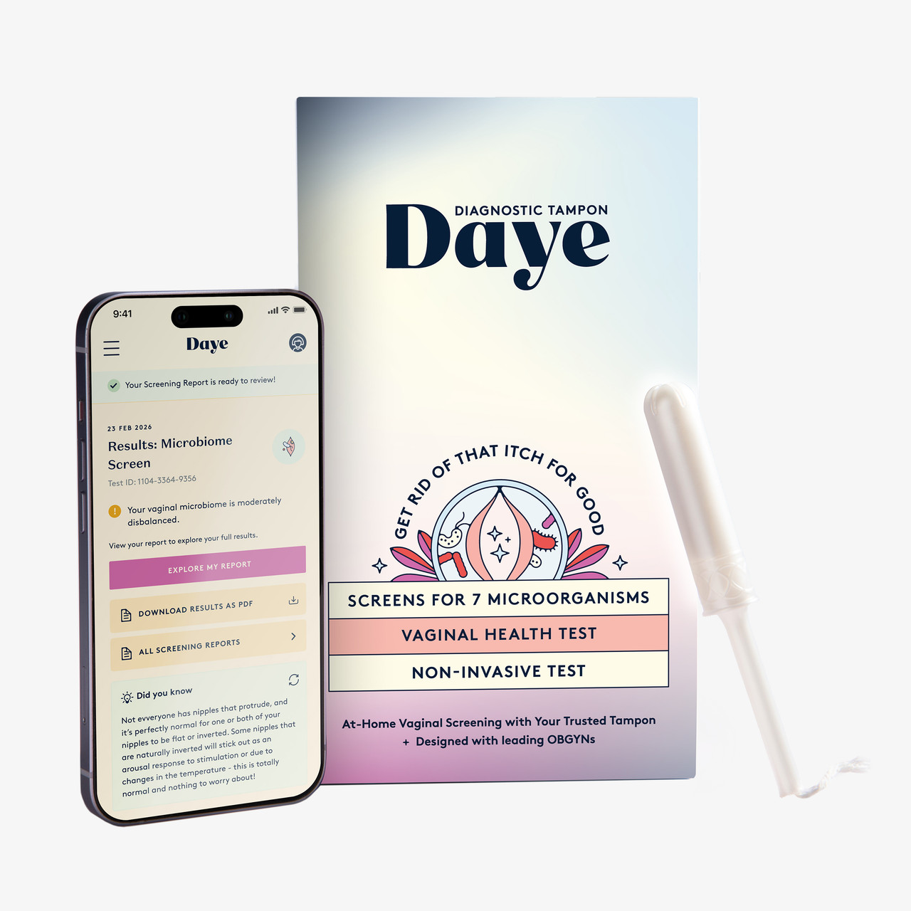 Daye At-Home Vaginal Microbiome Test Kit Comfortable Flora Screening with Diagnostic Tampon