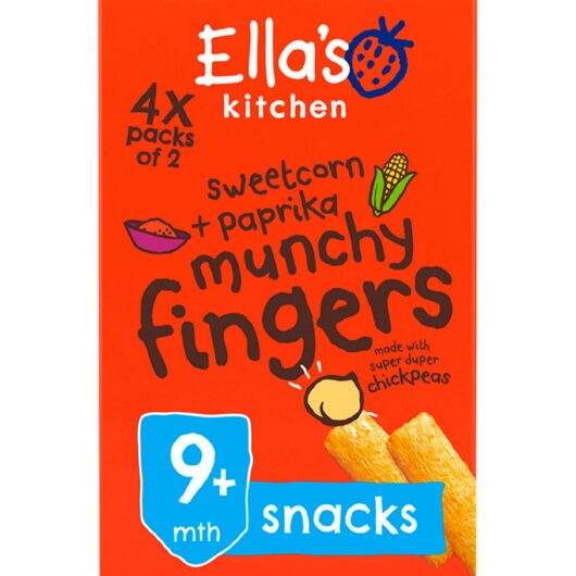 Ella's Kitchen Organic Sweetcorn And Paprika Munchy Fingers Multipack Baby Snack 9+ Months 4X12g