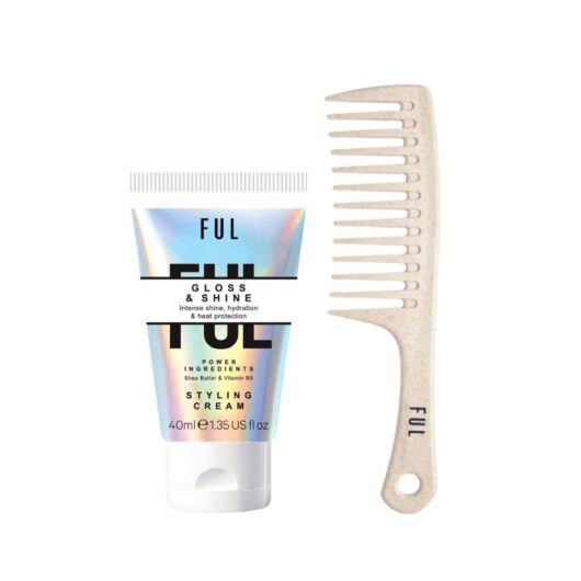 FUL Smooth And Shine Bundle Frizz Control Styling Cream & Wide Tooth Detangling Comb