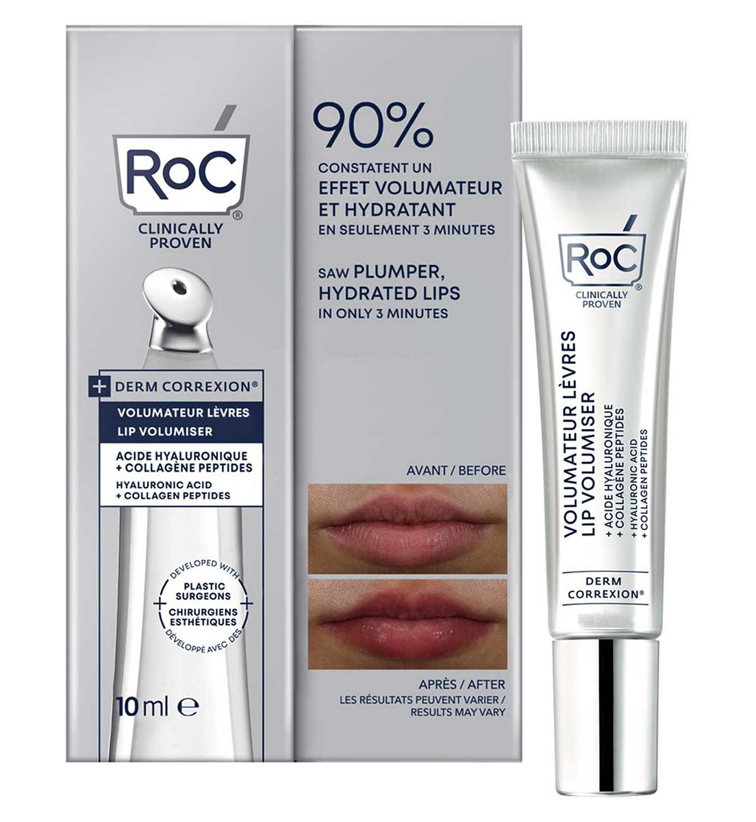 ROC Derm Correxion Lip Volumiser, Plumping Balm With Hyaluronic Acid And Pro-Collagen Peptide 10ml