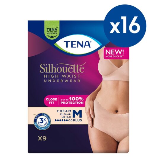 Tena Silhouette Pants Plus Medium High Waist Cream 9S 16 Pack Bundle