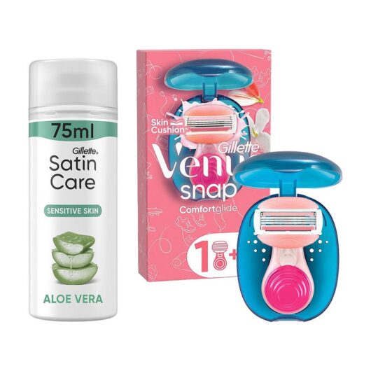 Venus Gillette Snap Travel Razor + Case & Satin Care Women's Shave Gel Aloe Vera Glide Bundle